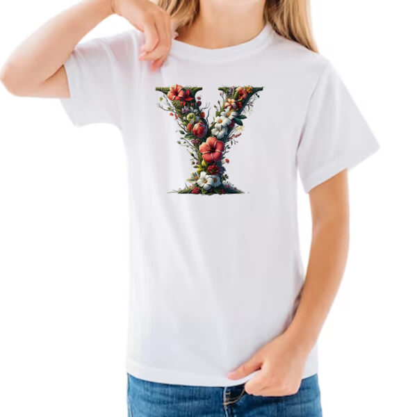 Camiseta Infanto Juvenil Alfabeto Floral Letra Y - Imagem 3