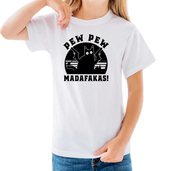 Camiseta Infanto Juvenil Gato Pew Pew Madafakas - Imagem 3