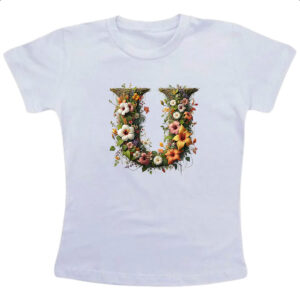 Camiseta Infanto Juvenil Alfabeto Floral Letra U