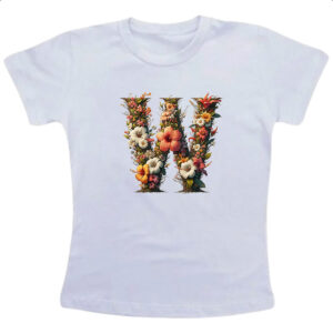 Camiseta Infanto Juvenil Alfabeto Floral Letra W