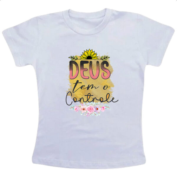Camiseta Infanto Juvenil Gospel Deus tem controle