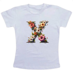 Camiseta Infanto Juvenil Alfabeto Floral Letra X