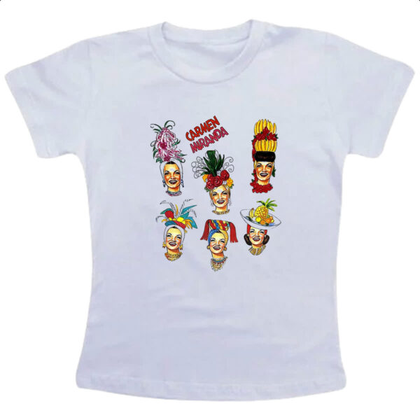 Camiseta Infanto Juvenil Carmen Miranda Chapeus Arte