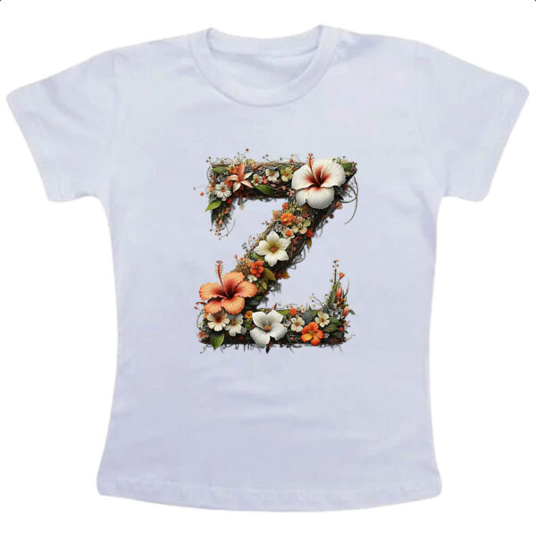 Camiseta Infanto Juvenil Alfabeto Floral Letra Z
