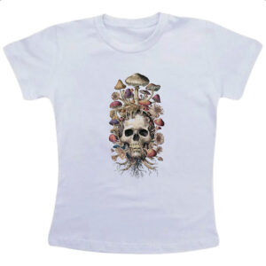 Camiseta Infanto Juvenil Caveira e cogumelos