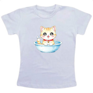 Camiseta Infanto Juvenil Gato Fofo Cute na Tigela