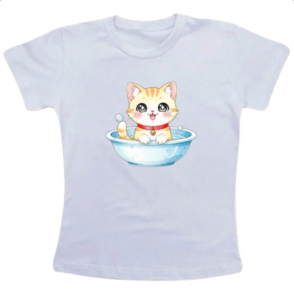Camiseta Infanto Juvenil Gato Fofo Cute na Tigela
