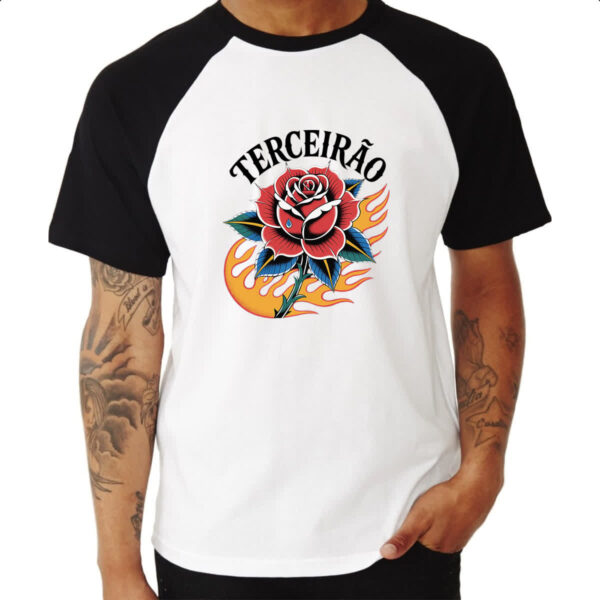 Camiseta Raglan Terceirao Rosa Flamejante - Imagem 3