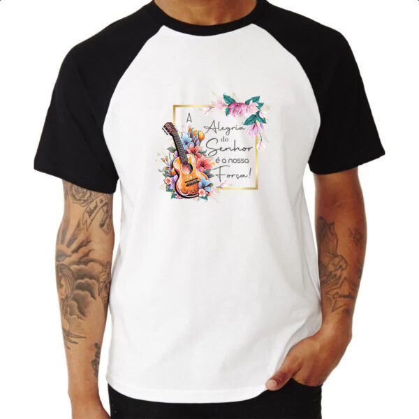 Camiseta Raglan Gospel Alegria nossa forca - Imagem 3