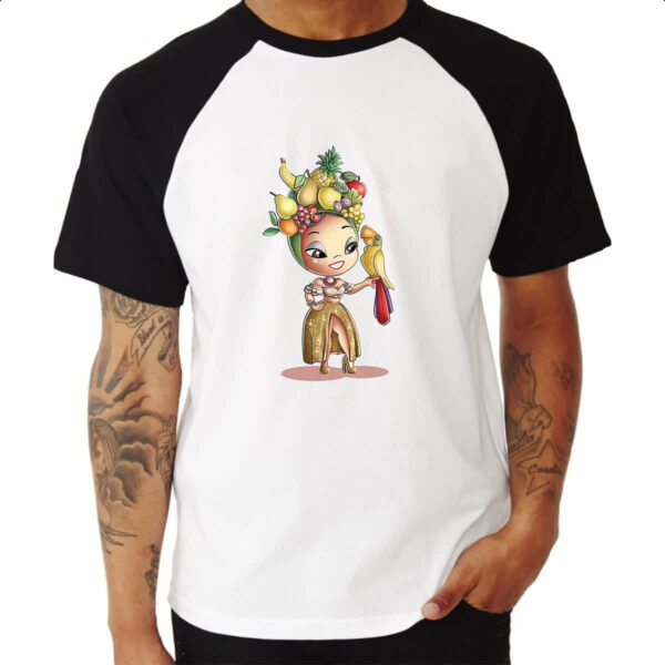 Camiseta Raglan Carmen Miranda Arara Caricatura - Imagem 3
