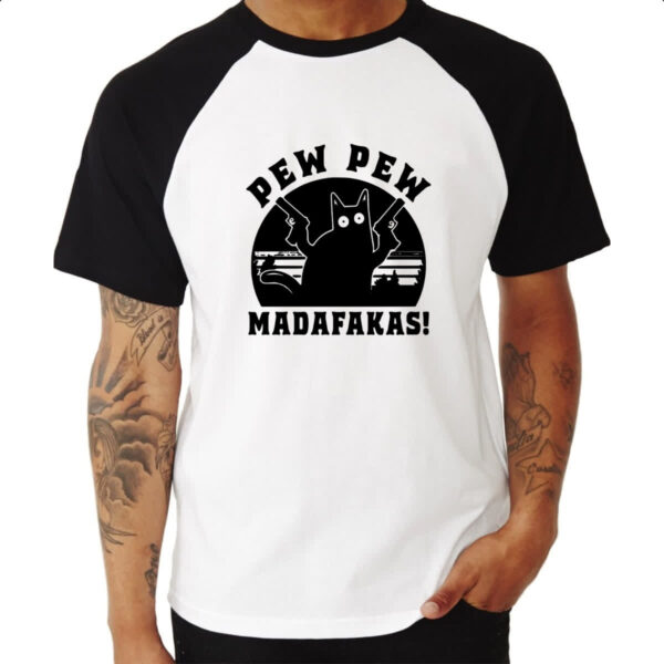 Camiseta Raglan Gato Pew Pew Madafakas - Imagem 3