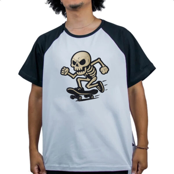 Camiseta Raglan Caveira Halloween de Skate - Imagem 4