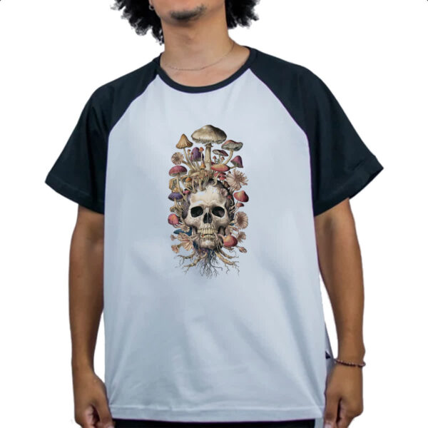 Camiseta Raglan Caveira e cogumelos - Imagem 4