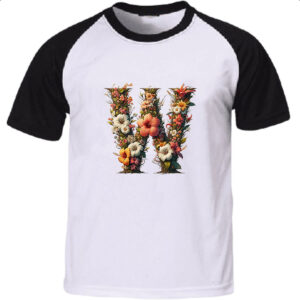 Camiseta Raglan Alfabeto Floral Letra W
