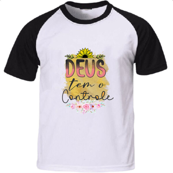 Camiseta Raglan Gospel Deus tem controle