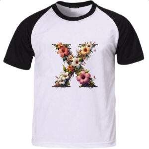 Camiseta Raglan Alfabeto Floral Letra X