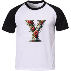 Camiseta Raglan Alfabeto Floral Letra Y