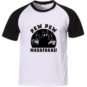Camiseta Raglan Gato Pew Pew Madafakas
