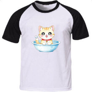 Camiseta Raglan Gato Fofo Cute na Tigela