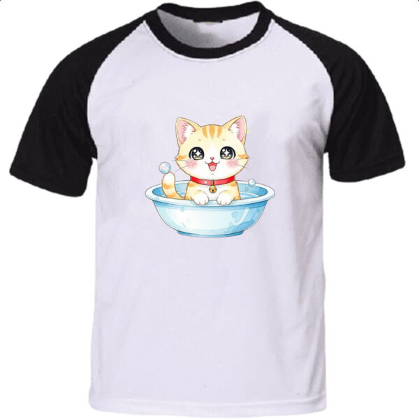 Camiseta Raglan Gato Fofo Cute na Tigela