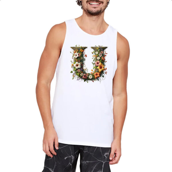 Camiseta Regata Alfabeto Floral Letra U - Imagem 2