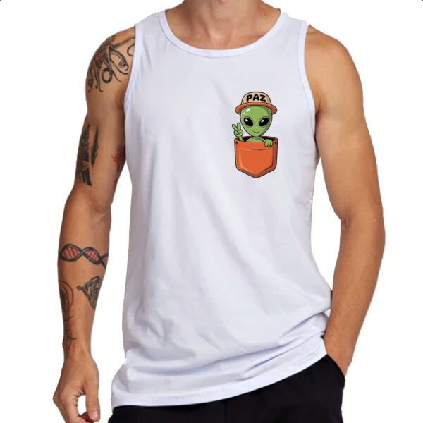 Camiseta Regata ET paz e amor no bolso - Imagem 3