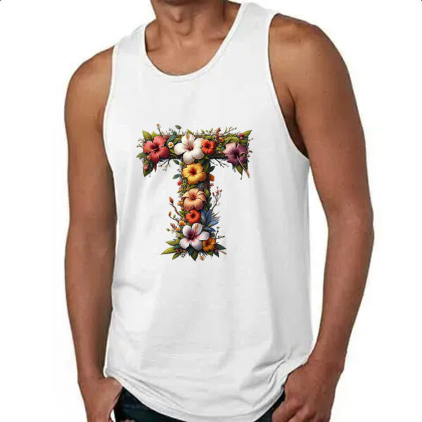 Camiseta Regata Alfabeto Floral Letra T - Imagem 4