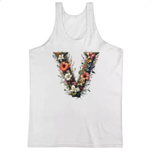 Camiseta Regata Alfabeto Floral Letra V