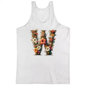 Camiseta Regata Alfabeto Floral Letra W