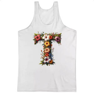 Camiseta Regata Alfabeto Floral Letra T