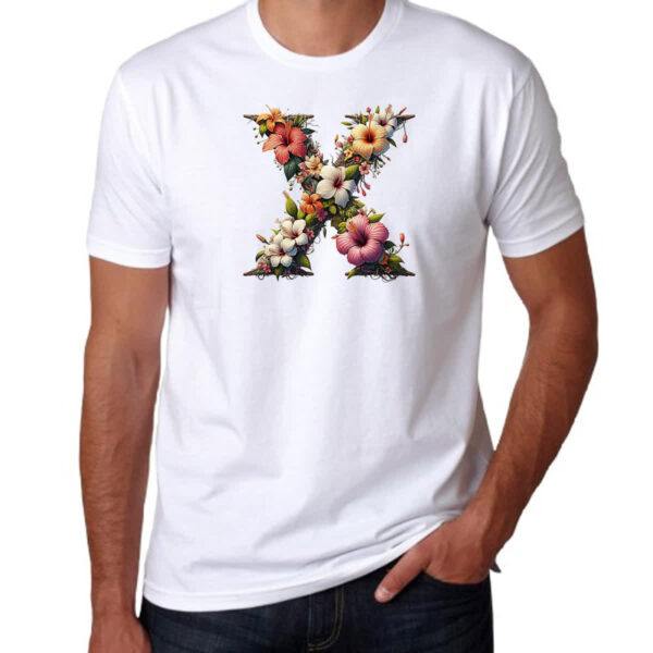 Camiseta Unissex Alfabeto Floral Letra X - Imagem 3