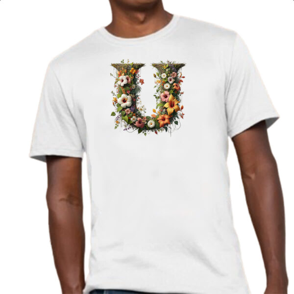Camiseta Unissex Alfabeto Floral Letra U - Imagem 4