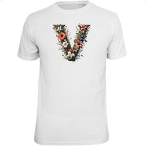 Camiseta Unissex Alfabeto Floral Letra V