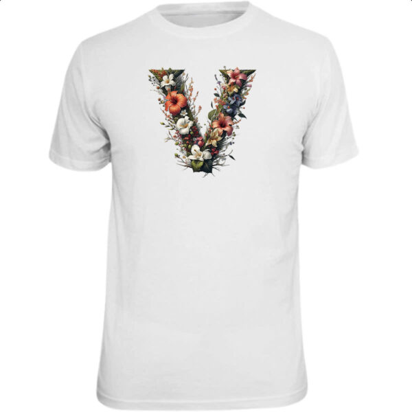 Camiseta Unissex Alfabeto Floral Letra V