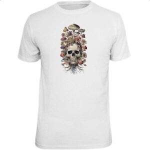 Camiseta Unissex Caveira e cogumelos