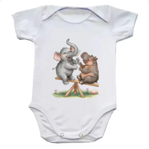 Body infantil Elefante e Hipopotamo na gangorra
