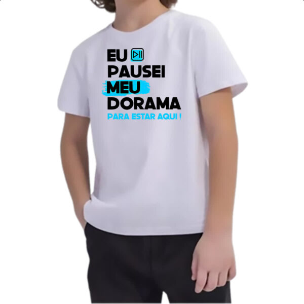 Camiseta Infanto Juvenil Pausei o meu dorama Azul - Imagem 2