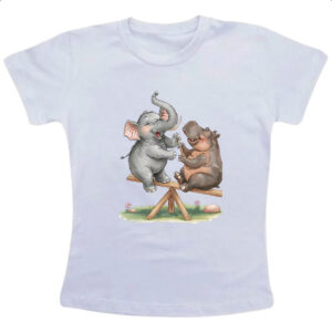 Camiseta Infanto Juvenil Elefante e Hipopotamo na gangorra