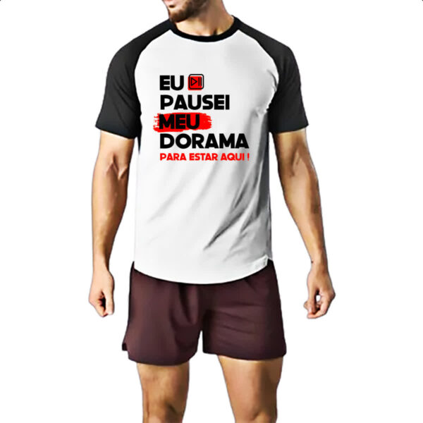Camiseta Raglan Pausei o meu dorama Vermelho - Imagem 2