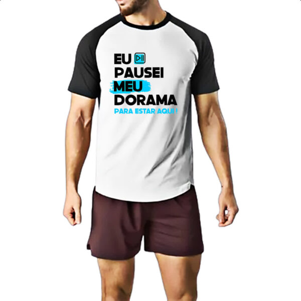 Camiseta Raglan Pausei o meu dorama Azul - Imagem 2