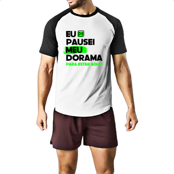 Camiseta Raglan Pausei o meu dorama Verde - Imagem 2