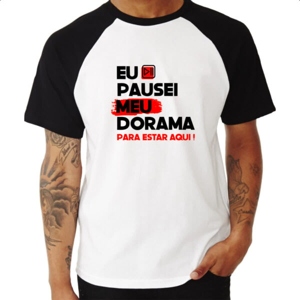 Camiseta Raglan Pausei o meu dorama Vermelho - Imagem 3