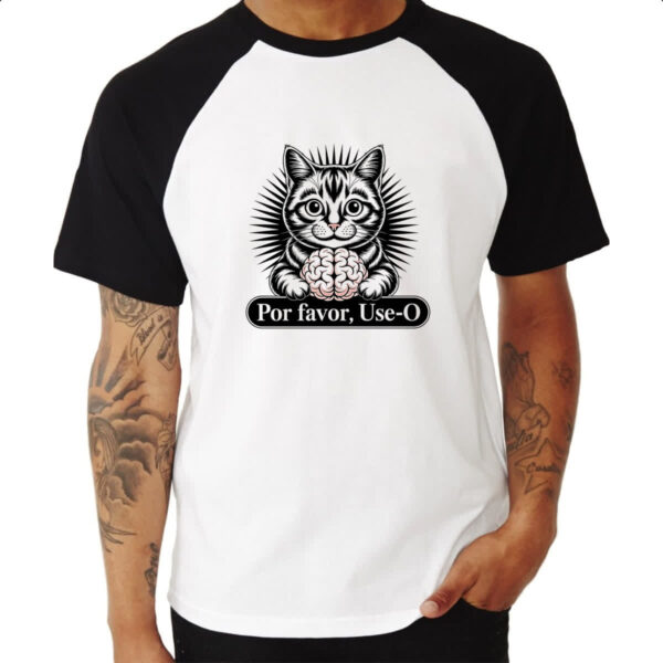 Camiseta Raglan Gato use o cerebro - Imagem 3
