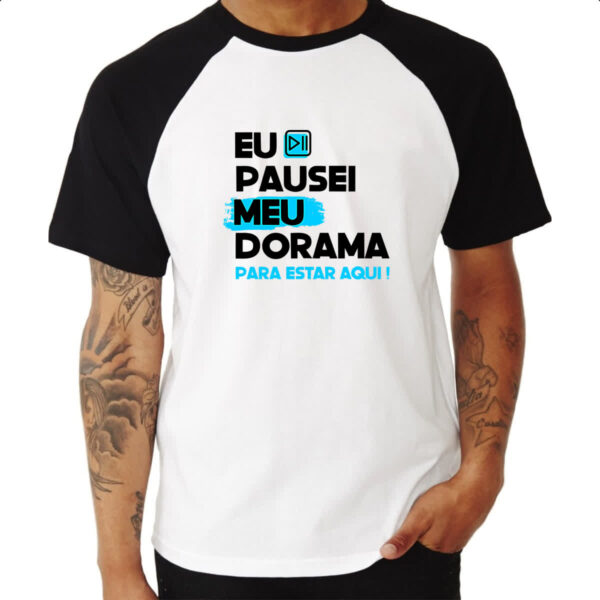 Camiseta Raglan Pausei o meu dorama Azul - Imagem 3