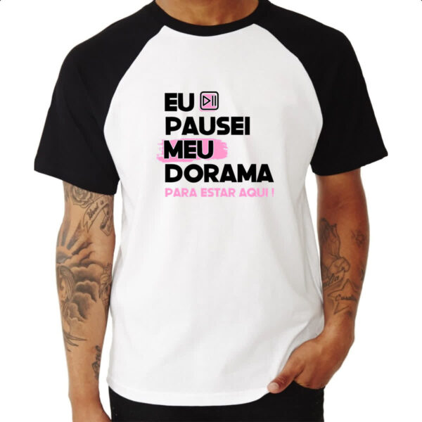Camiseta Raglan Pausei o meu dorama Rosa - Imagem 3