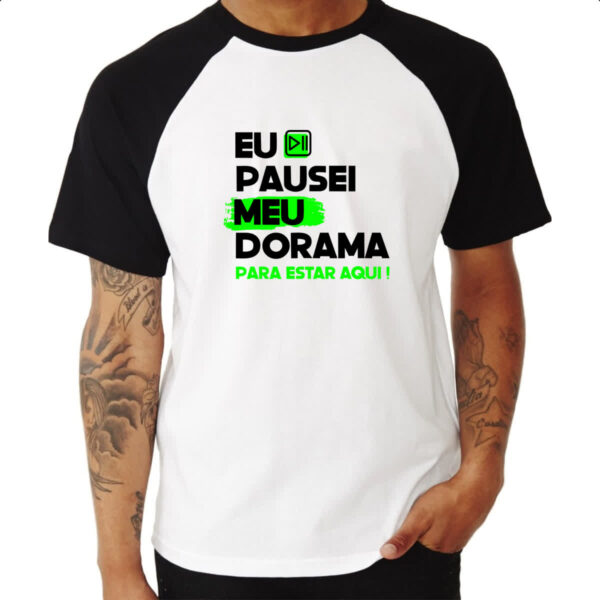 Camiseta Raglan Pausei o meu dorama Verde - Imagem 3