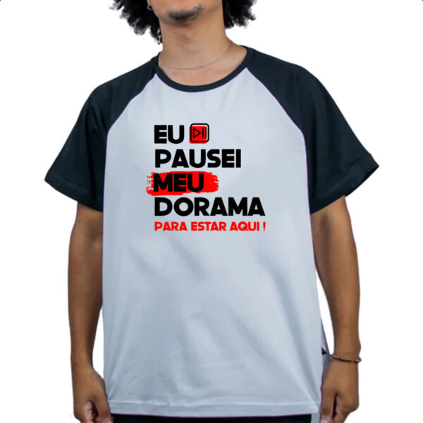 Camiseta Raglan Pausei o meu dorama Vermelho - Imagem 4