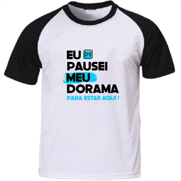 Camiseta Raglan Pausei o meu dorama Azul