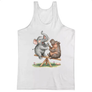 Camiseta Regata Elefante e Hipopotamo na gangorra