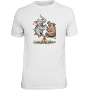 Camiseta Unissex Elefante e Hipopotamo na gangorra